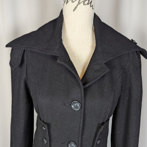 Hazel Hazel Black Wool Blend Fit & Flare Military Coat Size Small - Picture 13 of 16